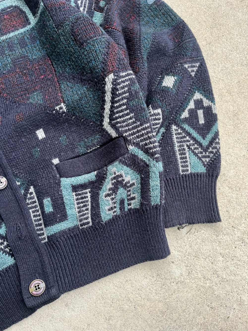 Geometric Pattern Navy Cardigan - Men - Picture 4 of 5